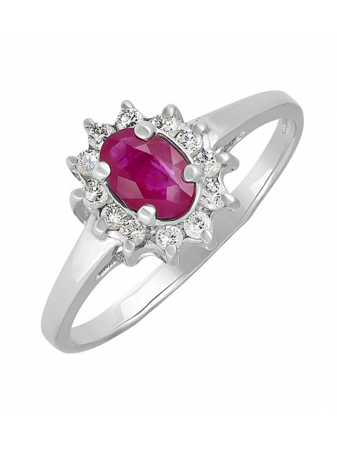 Серебряное кольцо с рубином и фианитом № 132131