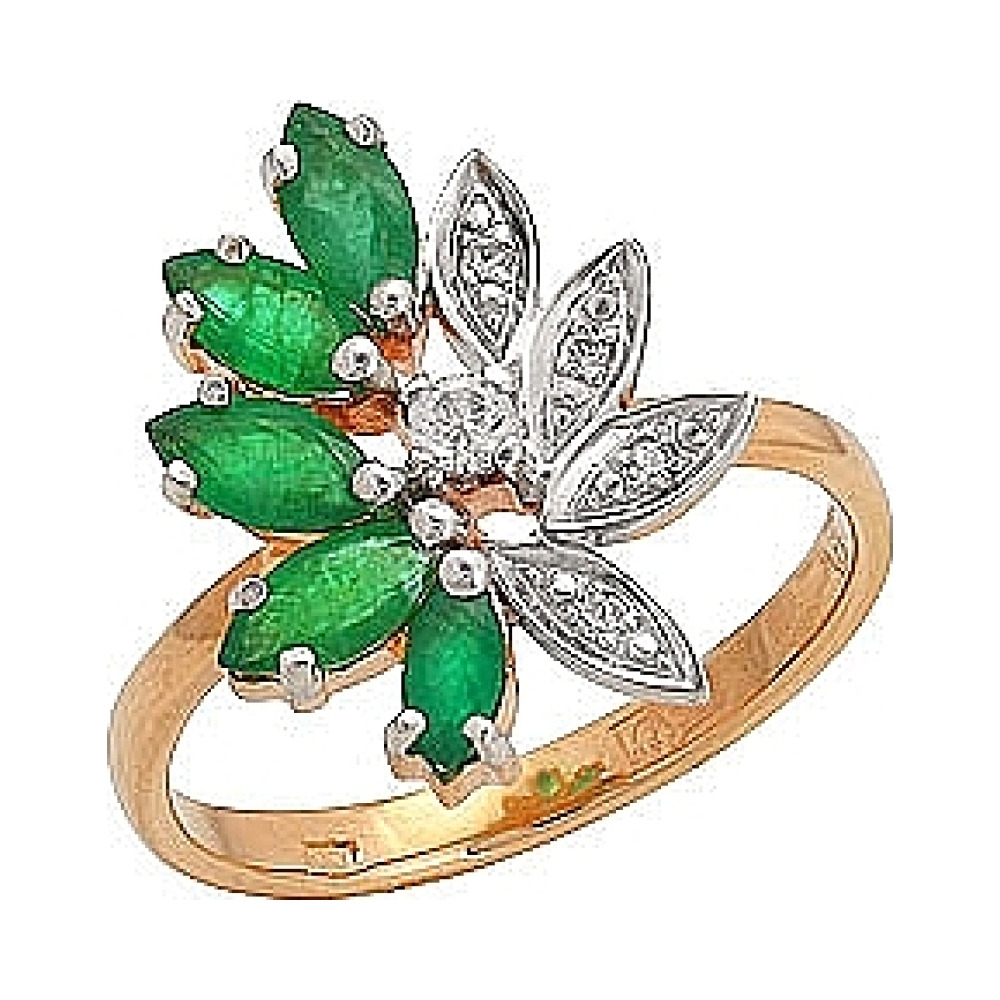 Золотое кольцо с изумрудом и фианитом № 70653