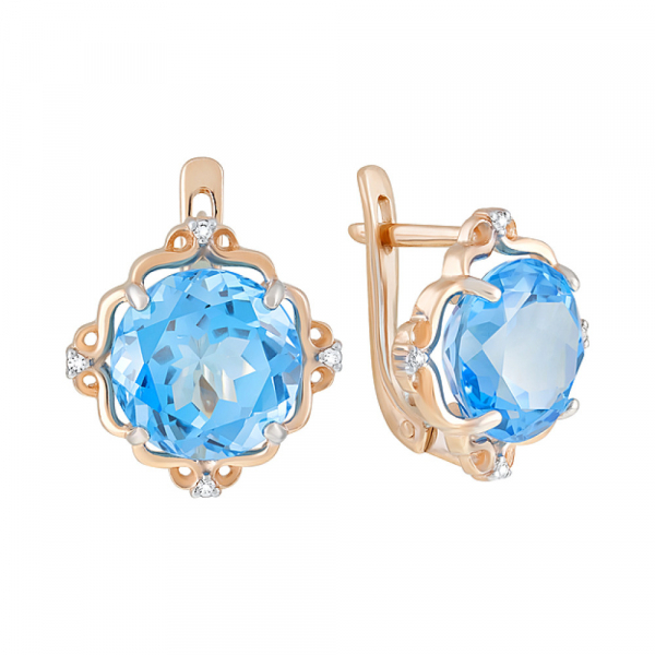 Золотые серьги с топазом и фианитом № 124466