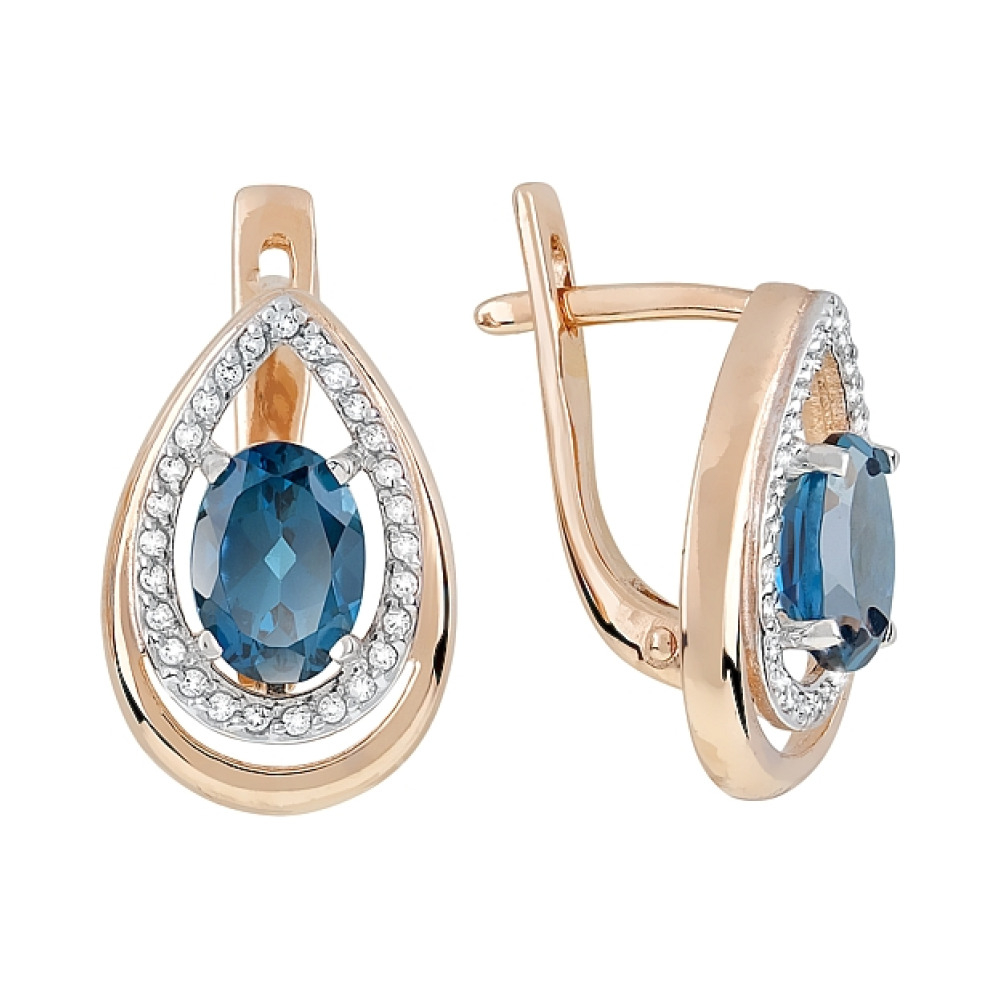 Золотые серьги с топазом и фианитом № 119315