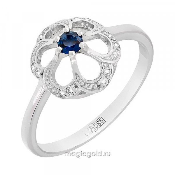 Золотое кольцо с бриллиантом и сапфиром № 108251