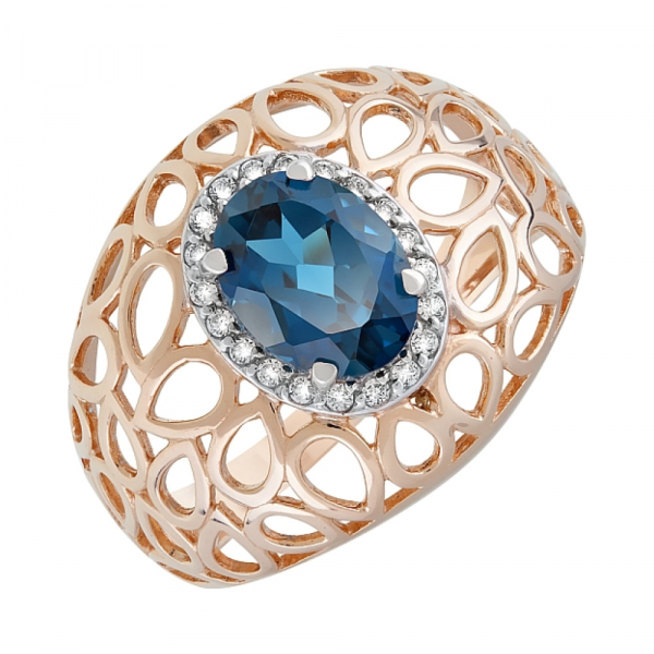 Золотое кольцо с топазом и фианитом № 119949