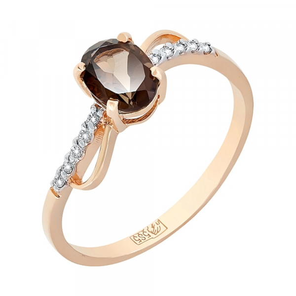 Золотое кольцо с раухтопазом и фианитом № 95918