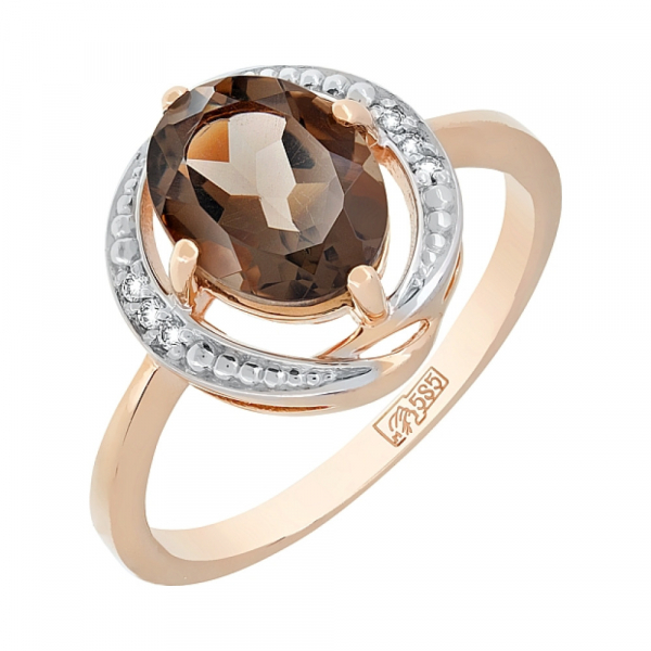 Золотое кольцо с раухтопазом и фианитом № 117567