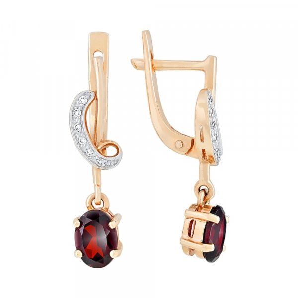 Золотые серьги с гранатом и фианитом № 96141