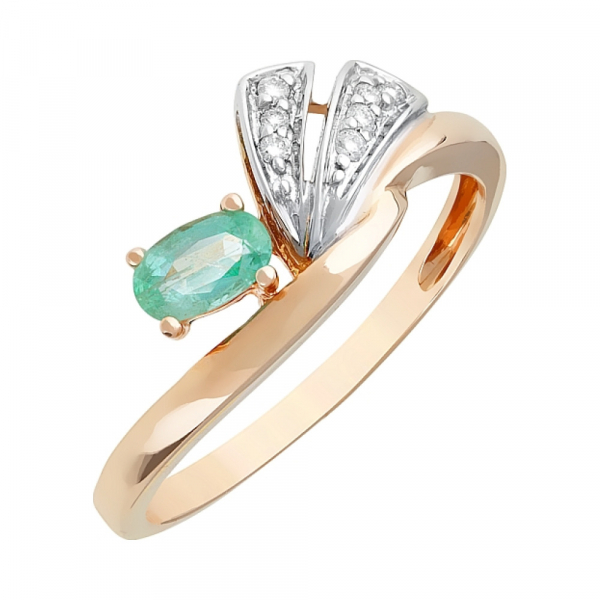 Золотое кольцо с бриллиантом и изумрудом № 96235