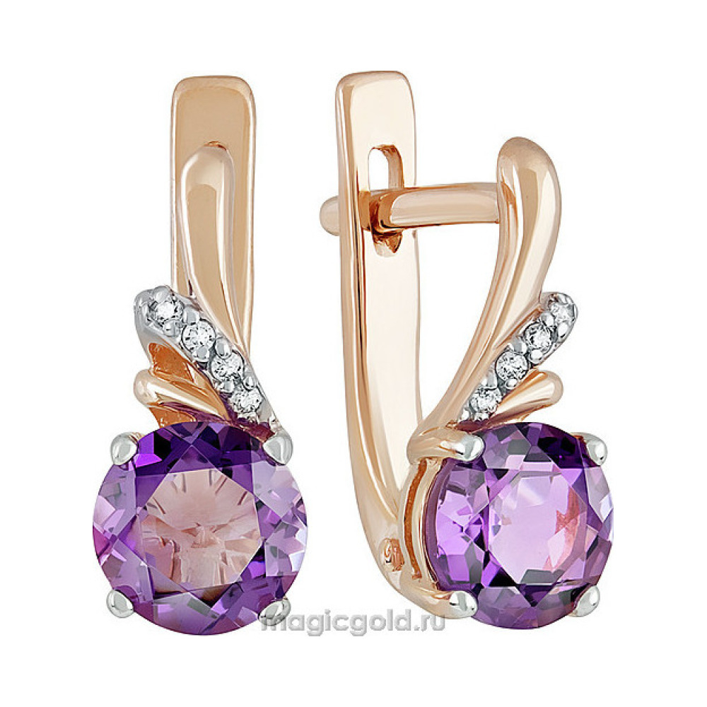 Золотые серьги с аметистом и фианитом № 133372