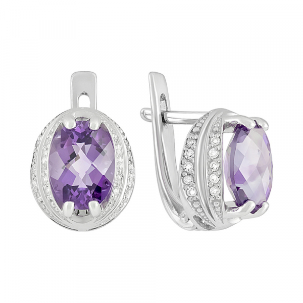 Серебряные серьги с аметистом и фианитом № 129381