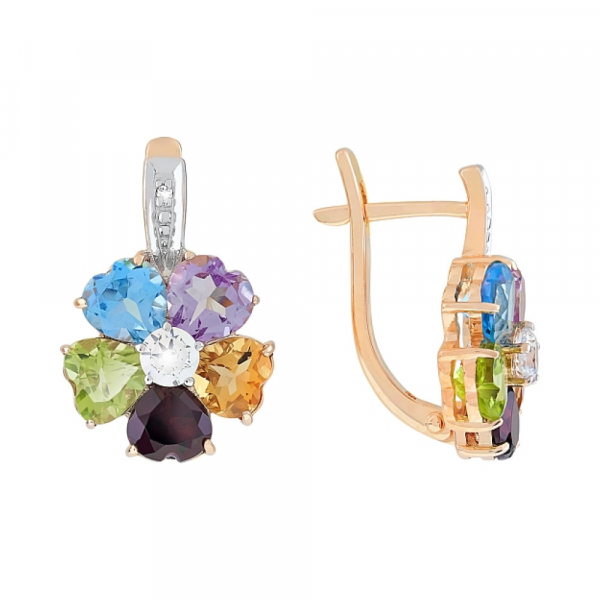 Золотые серьги с полудрагоценными  вставками и фианитом № 112620