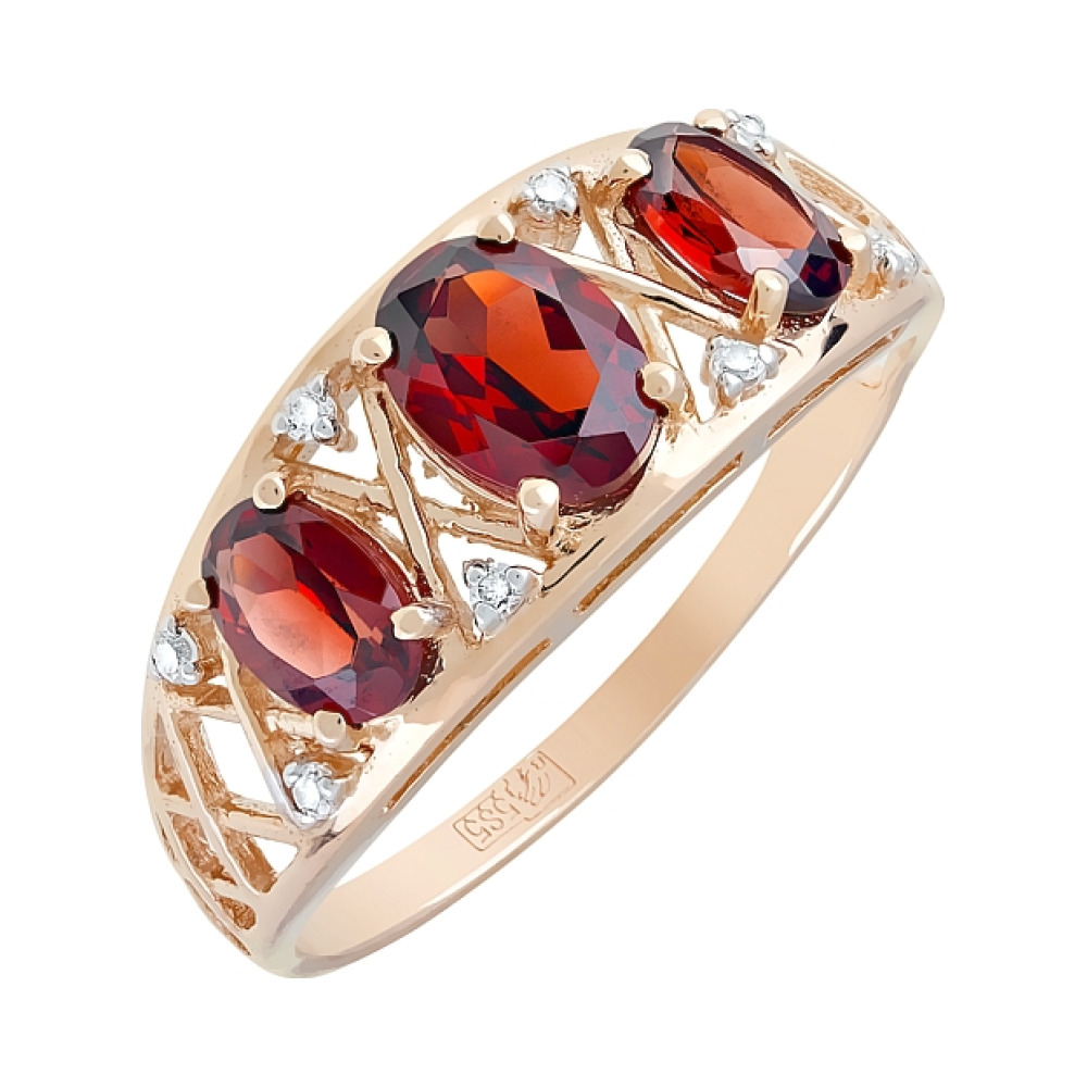 Золотое кольцо с гранатом и фианитом № 119613