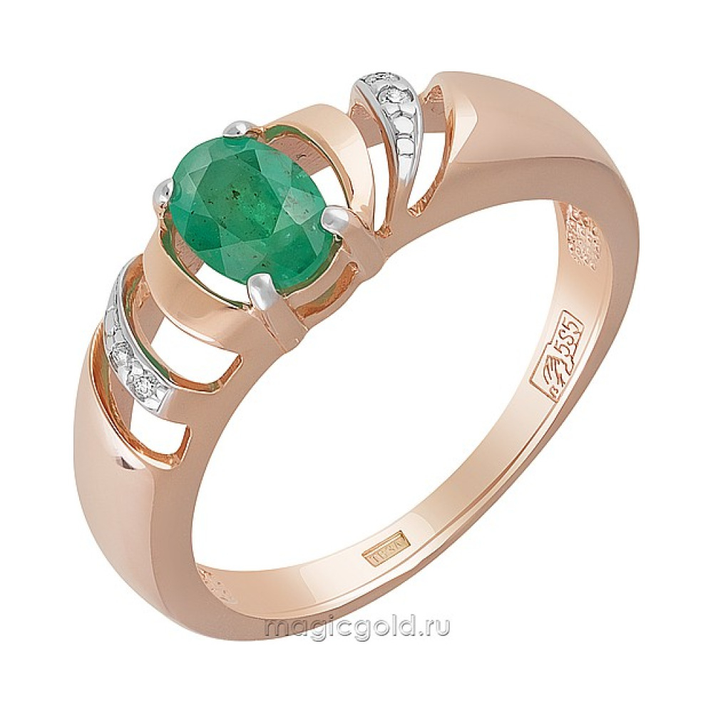 Золотое кольцо с бриллиантом и изумрудом № 160629