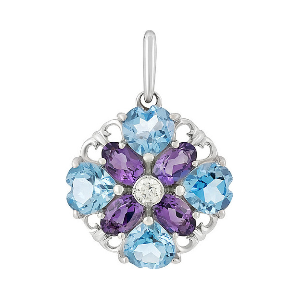 Серебряная подвеска с полудрагоценными вставками и фианитом № 131487