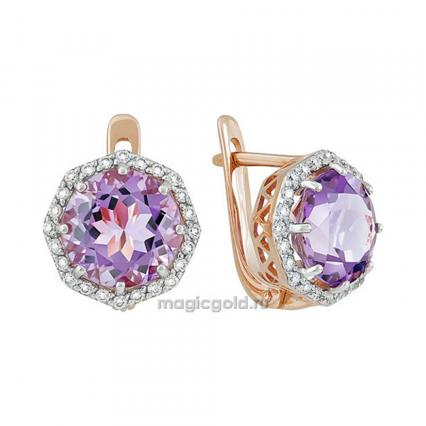 Золотые серьги с аметистом и фианитом № 134477