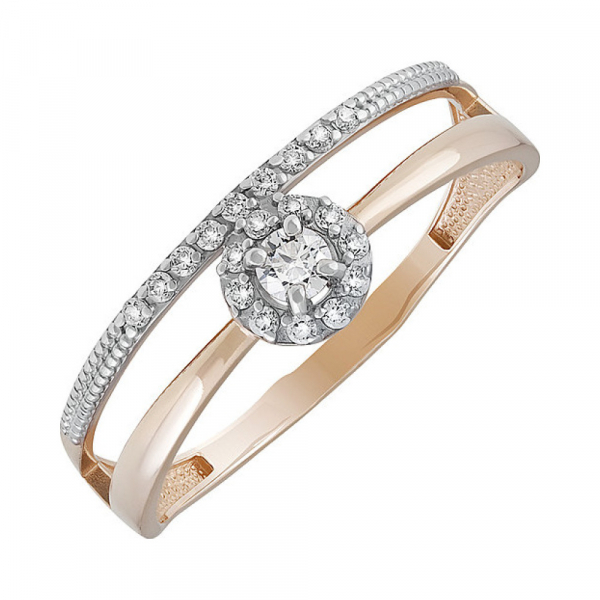 Золотое кольцо с кристаллом swarovski и фианитом № 134994