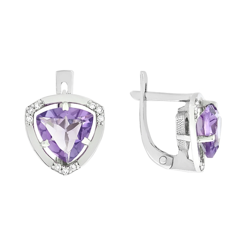 Золотые серьги с аметистом и фианитом № 82099
