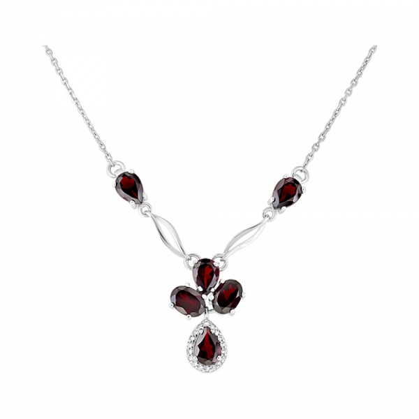 Серебряное колье с гранатом и фианитом № 123315
