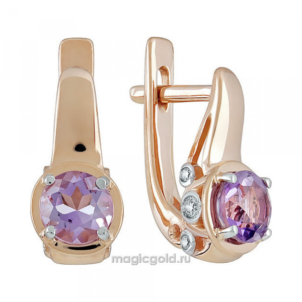 Золотые серьги с аметистом и фианитом № 139223