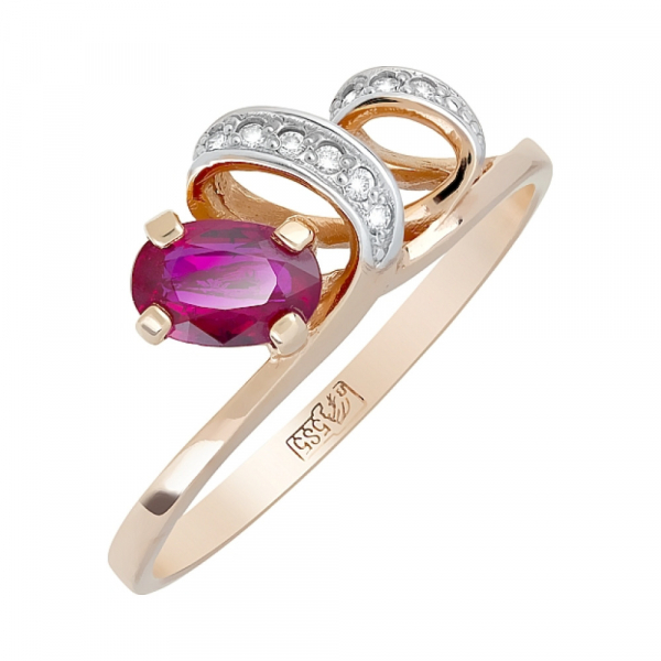 Золотое кольцо с бриллиантом и рубином № 98574