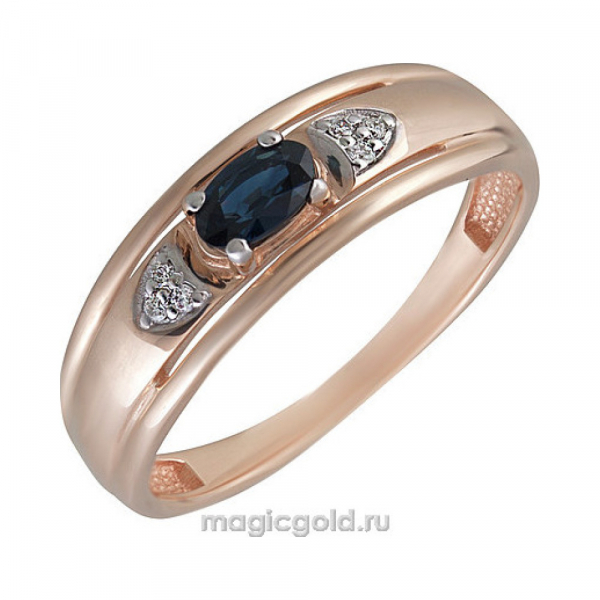 Золотое кольцо с бриллиантом и сапфиром № 159654