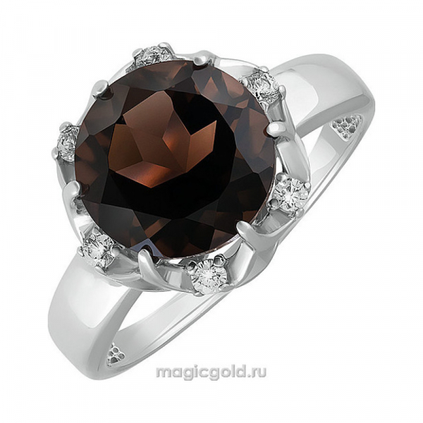 Серебряное кольцо с раухтопазом и фианитом № 140148