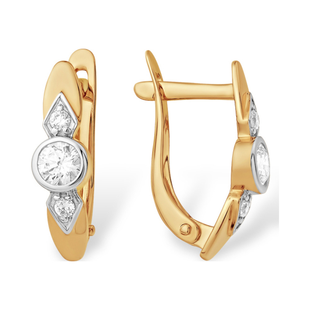 Золотые серьги с кристаллами swarovski и фианитом № 140199