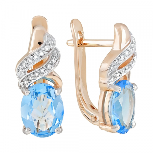 Золотые серьги с топазом и фианитом № 119377