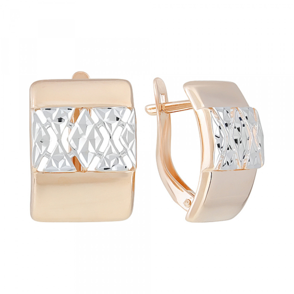 Золотые серьги без камня с алмазкой № 129190