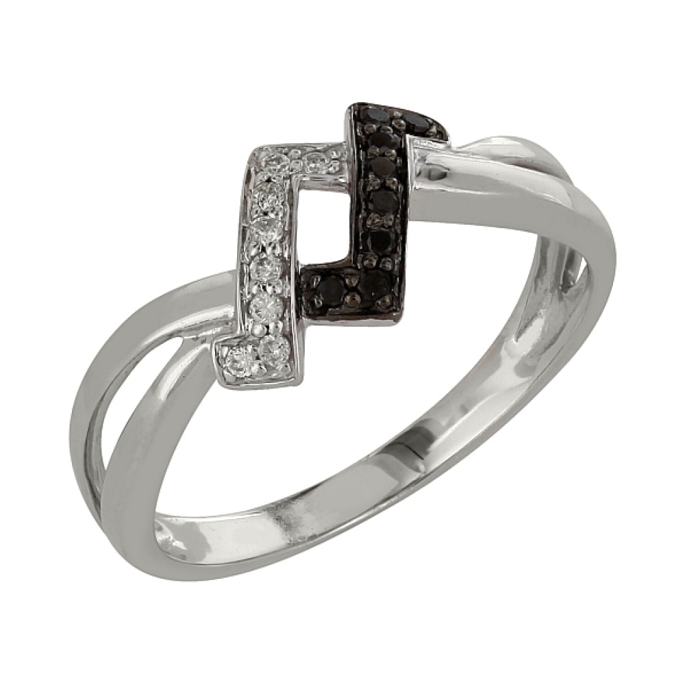 Золотое кольцо с черными и белыми бриллиантами № 98153