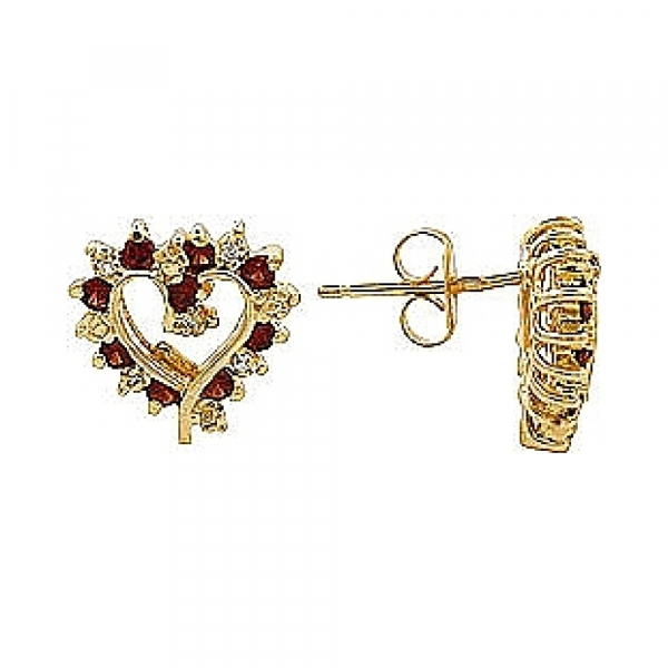 Серебряные серьги с гранатом, фианитом и зол.покрыт. № 73695