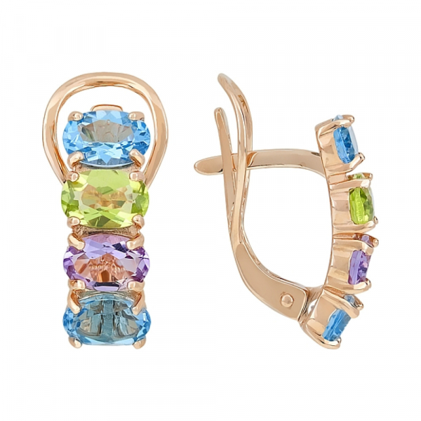 Золотые серьги с аметистом, топазом и хризолитом № 108803