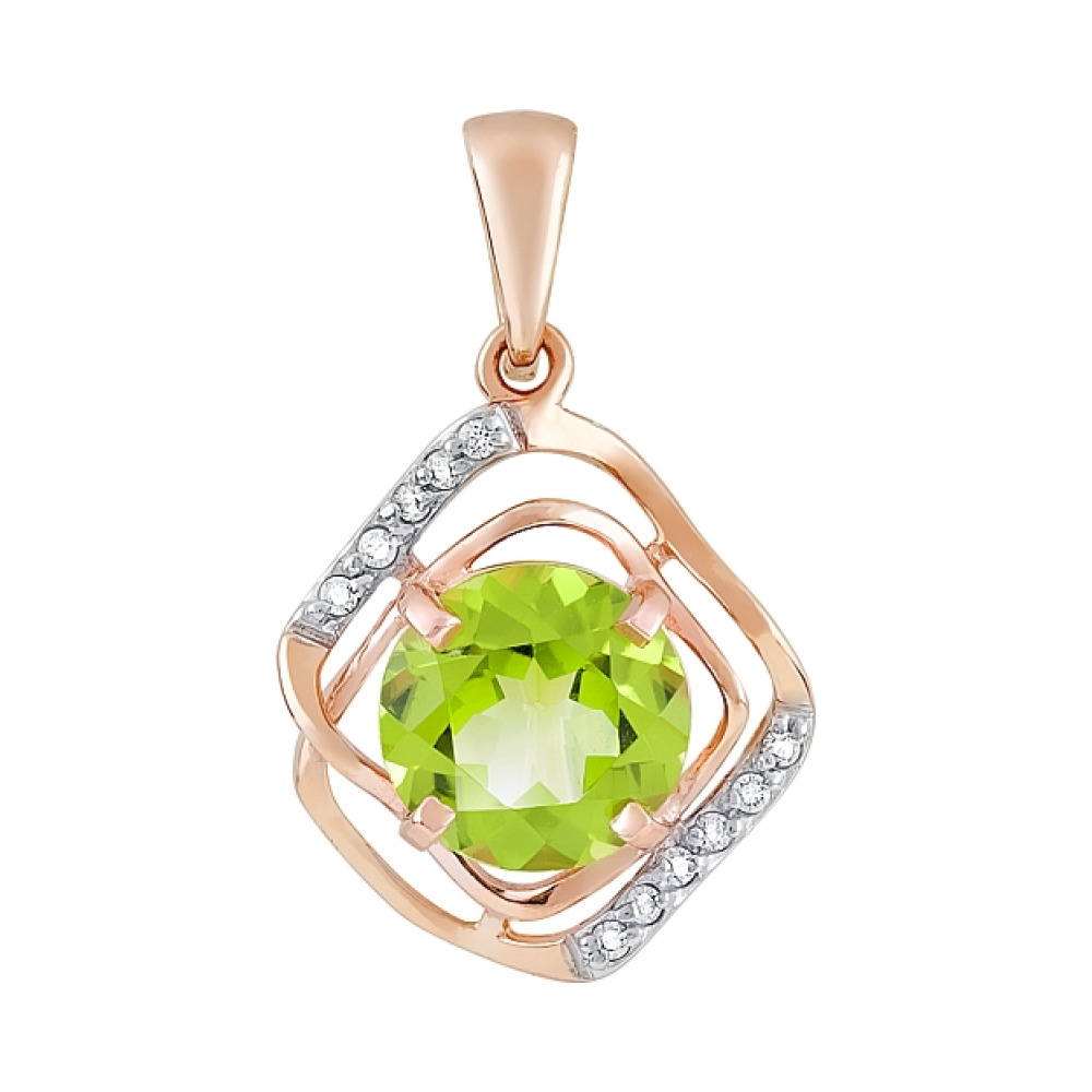 Золотая подвеска с хризолитом и фианитом № 120197