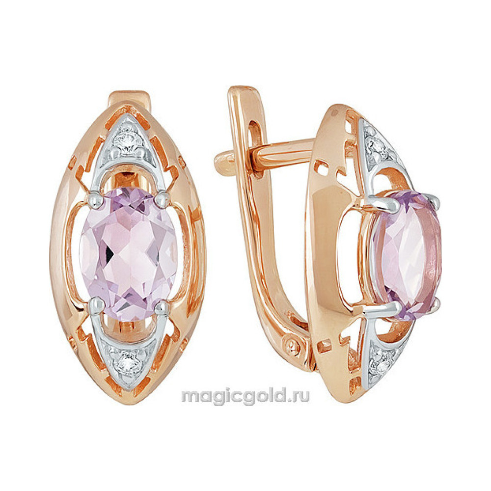 Золотые серьги с аметистом и фианитом № 139088