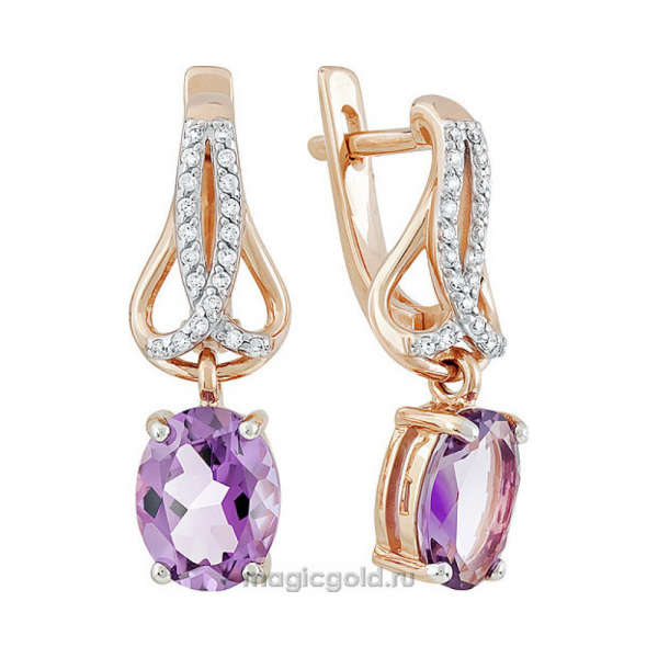 Золотые серьги с аметистом и фианитом № 140059