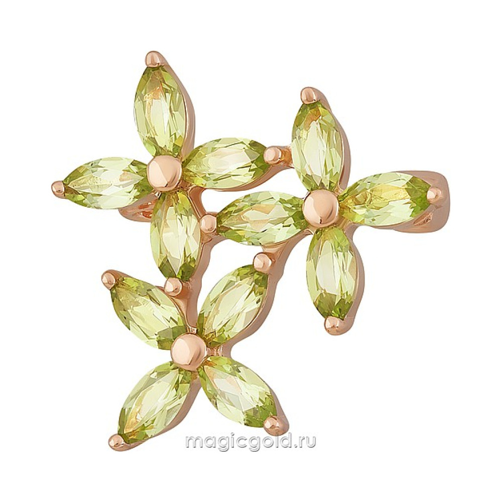 Золотая брошь с хризолитом № 163491