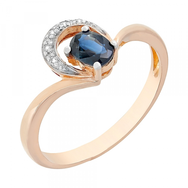Золотое кольцо с бриллиантом и сапфиром № 98143