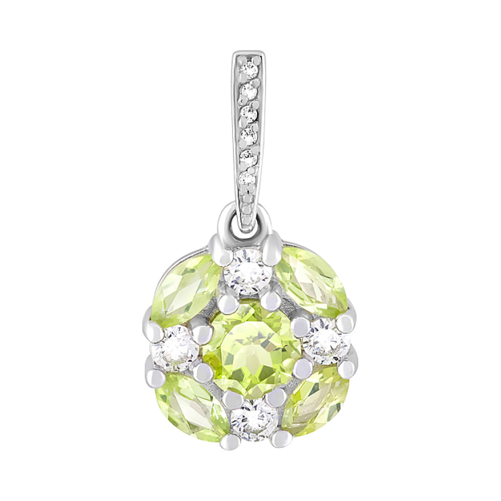 Серебряная подвеска с хризолитом и фианитом № 124389