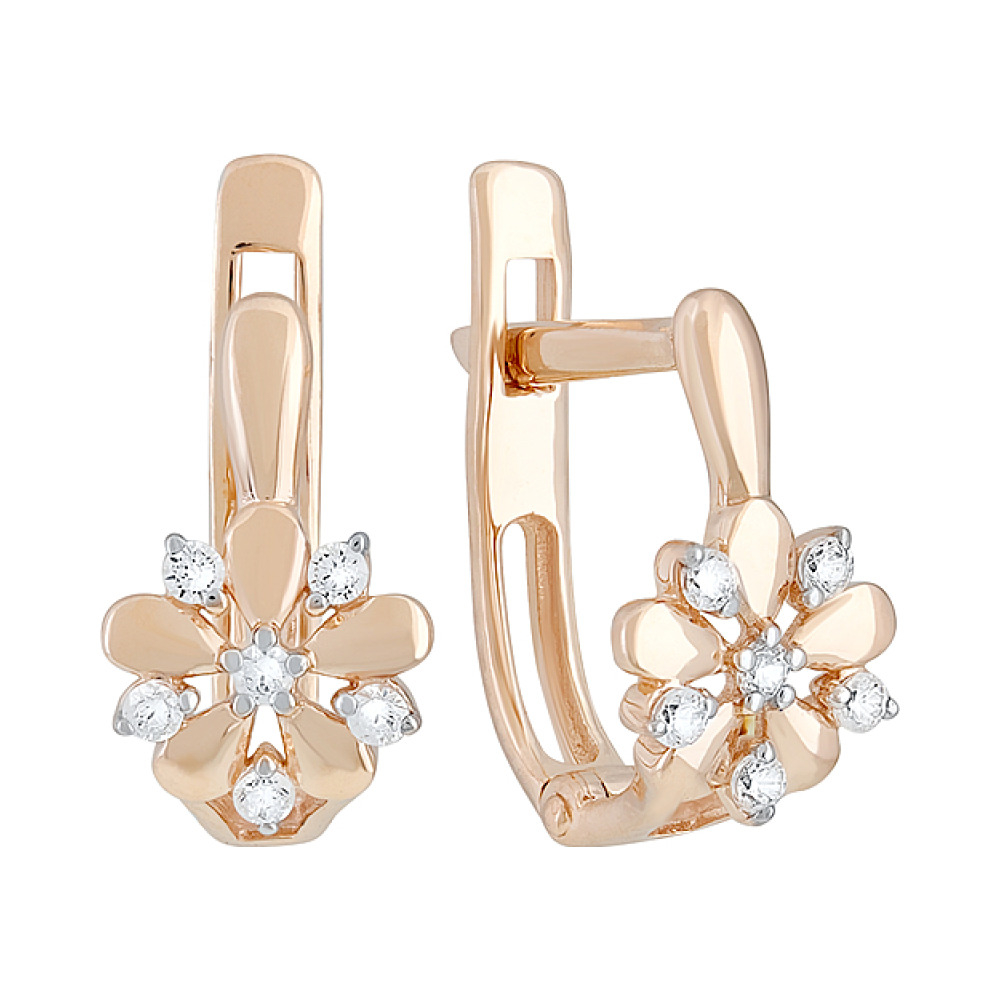 Золотые серьги с фианитами № 129230