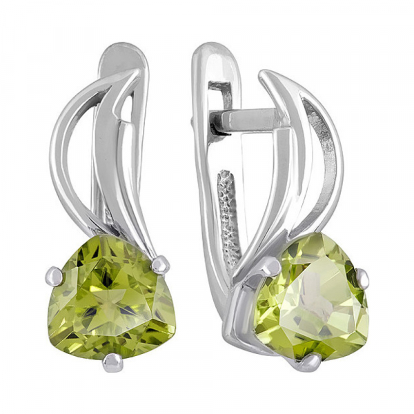 Серебряные серьги с хризолитом № 132032