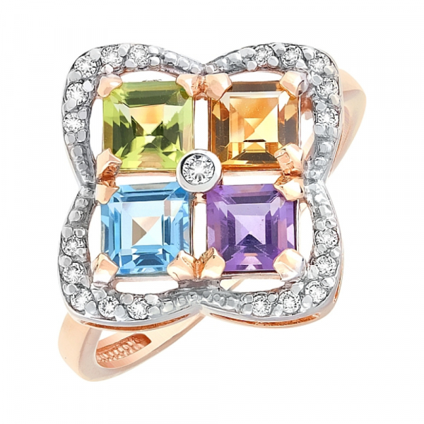 Золотое кольцо с полудрагоценными камнями № 113123