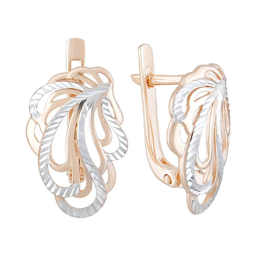 Золотые серьги без камня с алмазкой № 124753