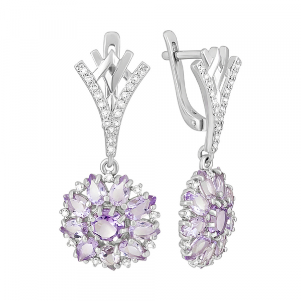 Серебряные серьги с аметистом и фианитом № 123284