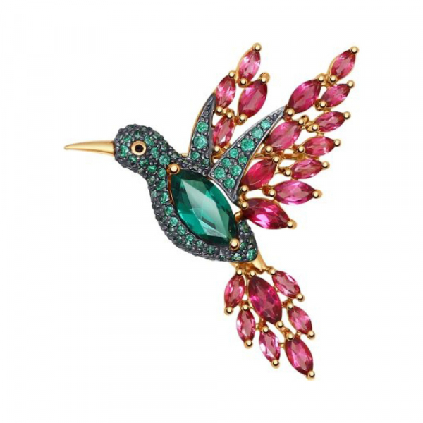 Золотая брошь с полудраг. вставками и фианитом № 137686