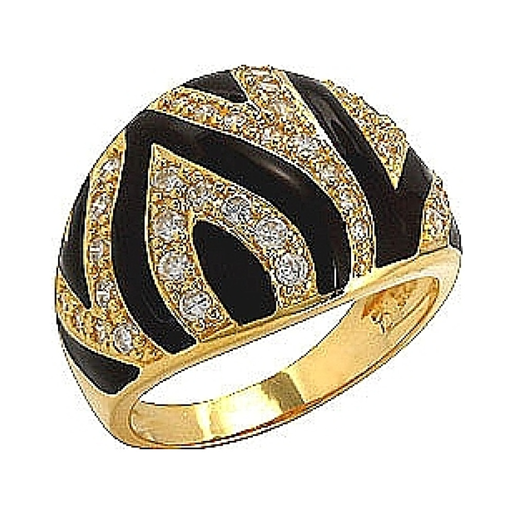 Серебряное кольцо с фианитом и золотым покрытием № 75029