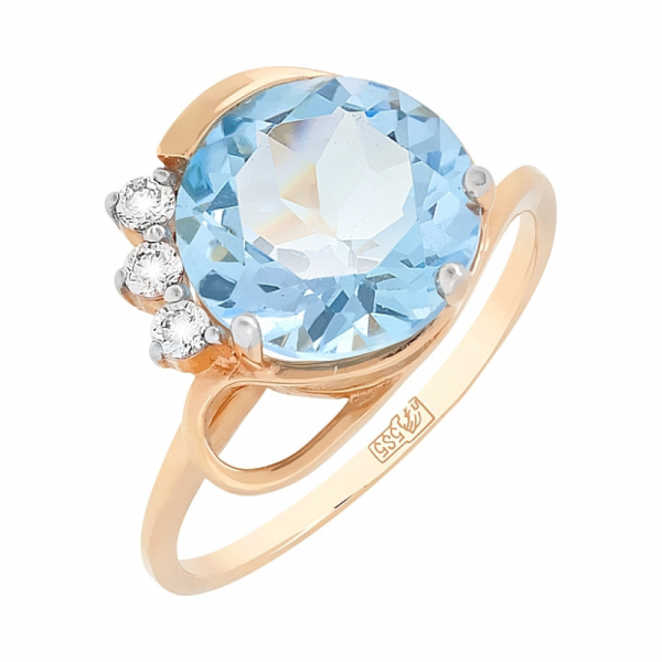 Золотое кольцо с топазом и фианитами № 78284