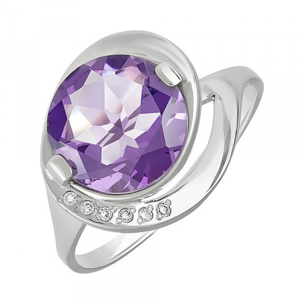 Серебряное кольцо с аметистом и фианитом № 133096