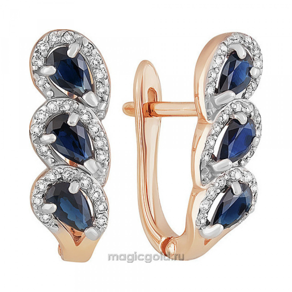 Золотые серьги с бриллиантом и сапфиром № 161280