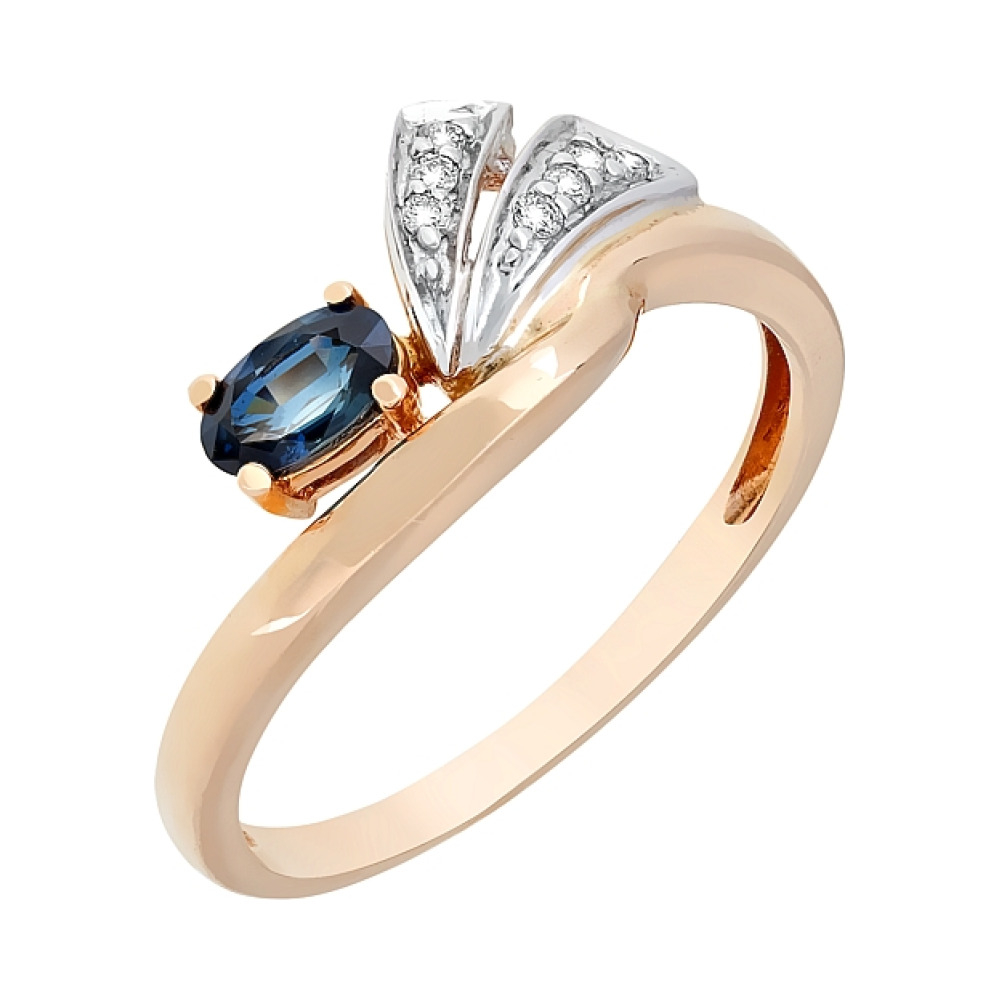 Золотое кольцо с бриллиантом и сапфиром № 82203