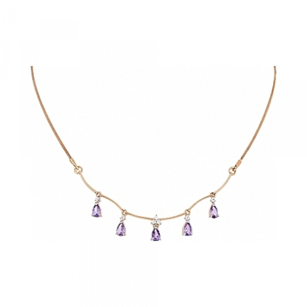 Золотое колье с аметистом и фианитом № 109009