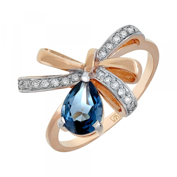 Золотое кольцо с топазом и фианитом № 115369