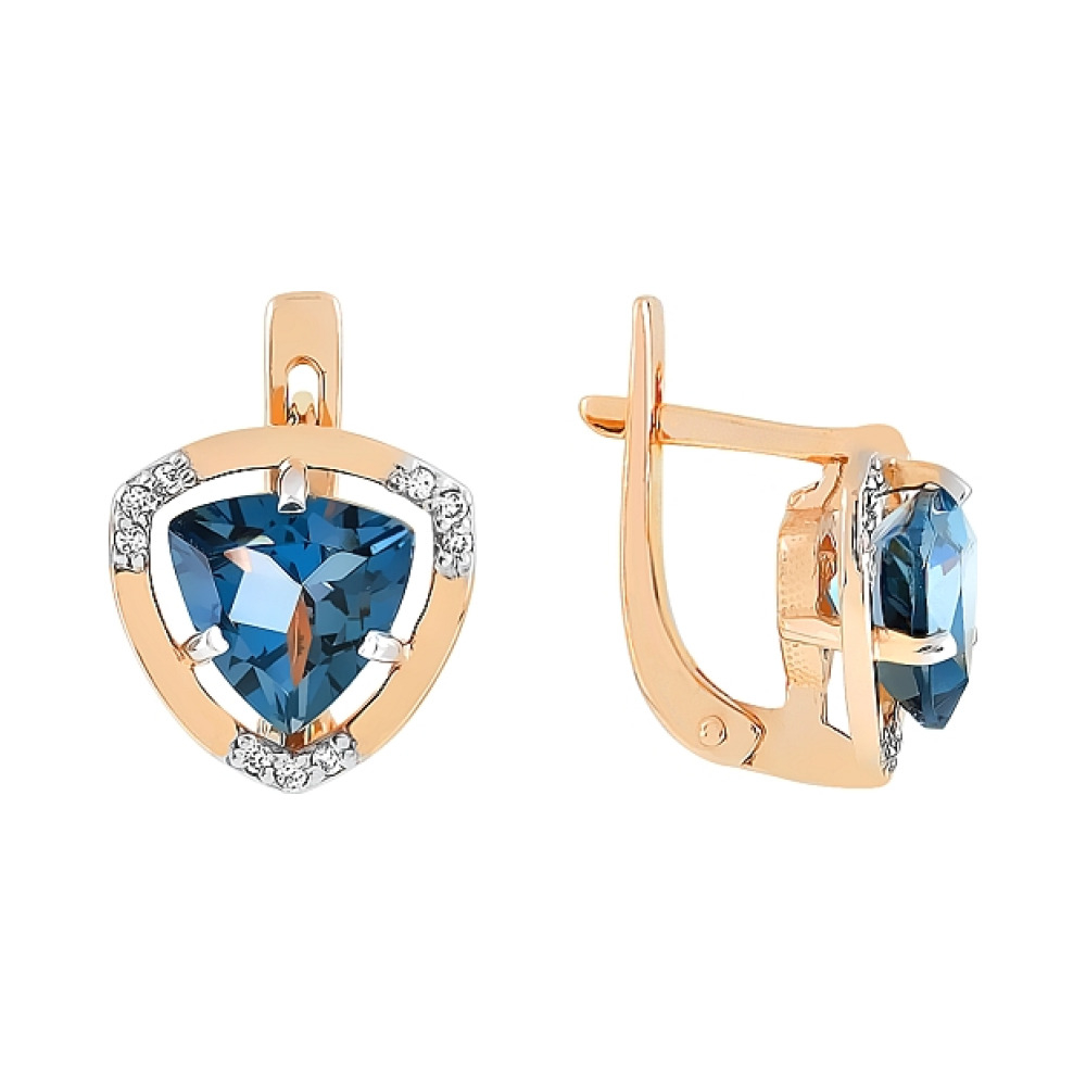 Золотые серьги с топазом и фианитом № 110954